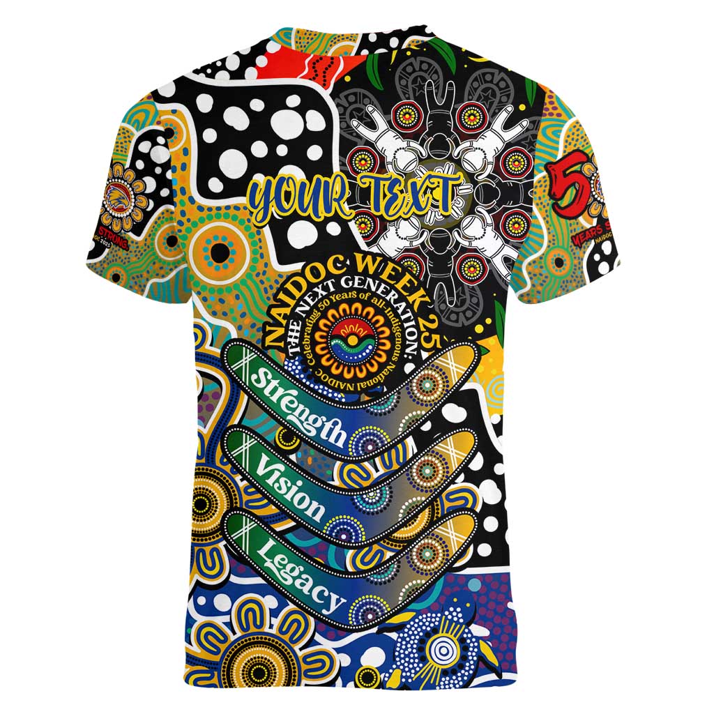 Personalised Eagles AFL Celebrating 50 Years of Naidoc Women V-Neck T-Shirt NAIDOC Week 2025 Aboriginal