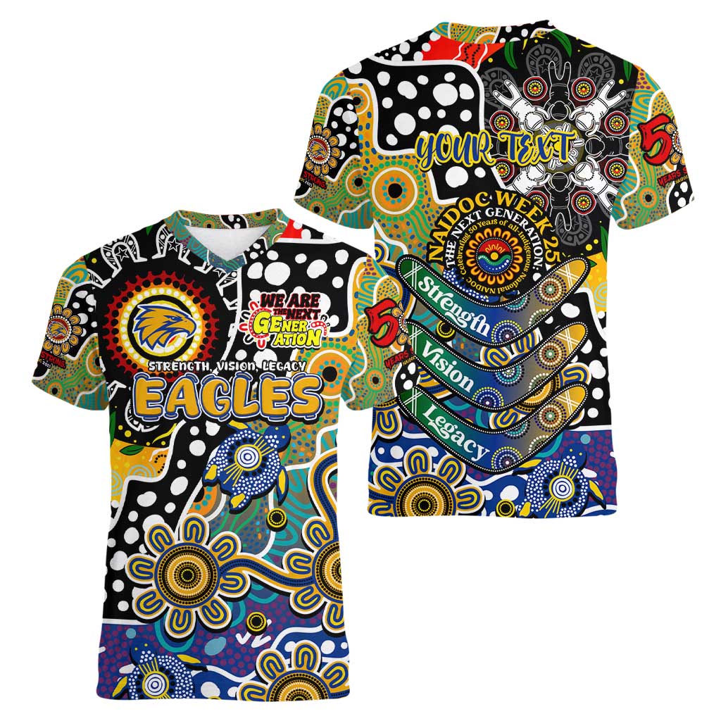 Personalised Eagles AFL Celebrating 50 Years of Naidoc Women V-Neck T-Shirt NAIDOC Week 2025 Aboriginal