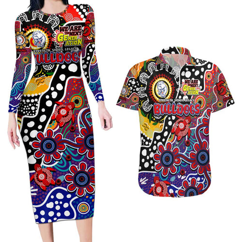 Personalised Bulldogs AFL Celebrating 50 Years of Naidoc Couples Matching Long Sleeve Bodycon Dress and Hawaiian Shirt NAIDOC Week 2025 Aboriginal