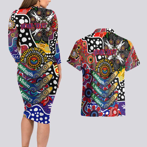 Personalised Bulldogs AFL Celebrating 50 Years of Naidoc Couples Matching Long Sleeve Bodycon Dress and Hawaiian Shirt NAIDOC Week 2025 Aboriginal