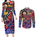 Personalised Bulldogs AFL Celebrating 50 Years of Naidoc Couples Matching Long Sleeve Bodycon Dress and Long Sleeve Button Shirt NAIDOC Week 2025 Aboriginal