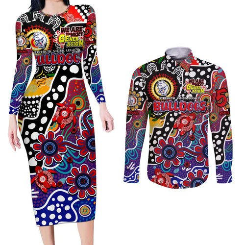 Personalised Bulldogs AFL Celebrating 50 Years of Naidoc Couples Matching Long Sleeve Bodycon Dress and Long Sleeve Button Shirt NAIDOC Week 2025 Aboriginal