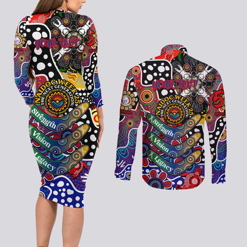 Personalised Bulldogs AFL Celebrating 50 Years of Naidoc Couples Matching Long Sleeve Bodycon Dress and Long Sleeve Button Shirt NAIDOC Week 2025 Aboriginal