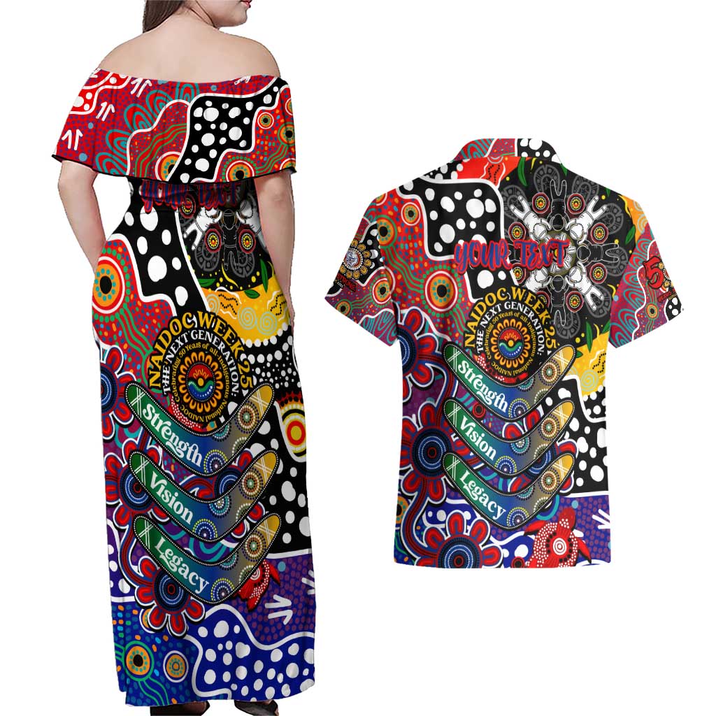 Personalised Bulldogs AFL Celebrating 50 Years of Naidoc Couples Matching Off Shoulder Maxi Dress and Hawaiian Shirt NAIDOC Week 2025 Aboriginal