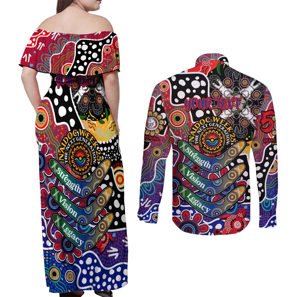 Personalised Bulldogs AFL Celebrating 50 Years of Naidoc Couples Matching Off Shoulder Maxi Dress and Long Sleeve Button Shirt NAIDOC Week 2025 Aboriginal