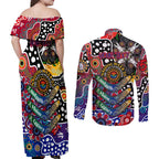 Personalised Bulldogs AFL Celebrating 50 Years of Naidoc Couples Matching Off Shoulder Maxi Dress and Long Sleeve Button Shirt NAIDOC Week 2025 Aboriginal
