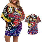 Personalised Bulldogs AFL Celebrating 50 Years of Naidoc Couples Matching Off Shoulder Short Dress and Hawaiian Shirt NAIDOC Week 2025 Aboriginal