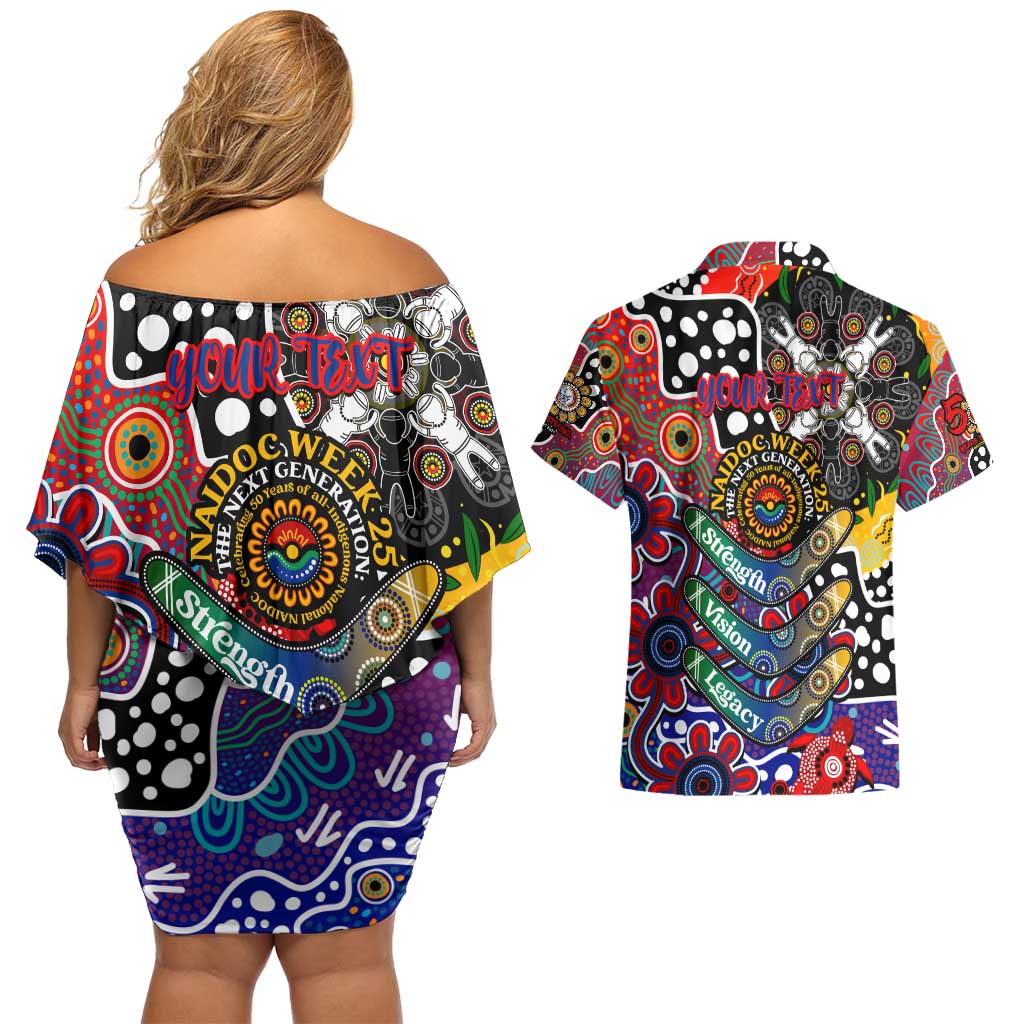 Personalised Bulldogs AFL Celebrating 50 Years of Naidoc Couples Matching Off Shoulder Short Dress and Hawaiian Shirt NAIDOC Week 2025 Aboriginal