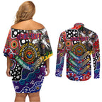 Personalised Bulldogs AFL Celebrating 50 Years of Naidoc Couples Matching Off Shoulder Short Dress and Long Sleeve Button Shirt NAIDOC Week 2025 Aboriginal