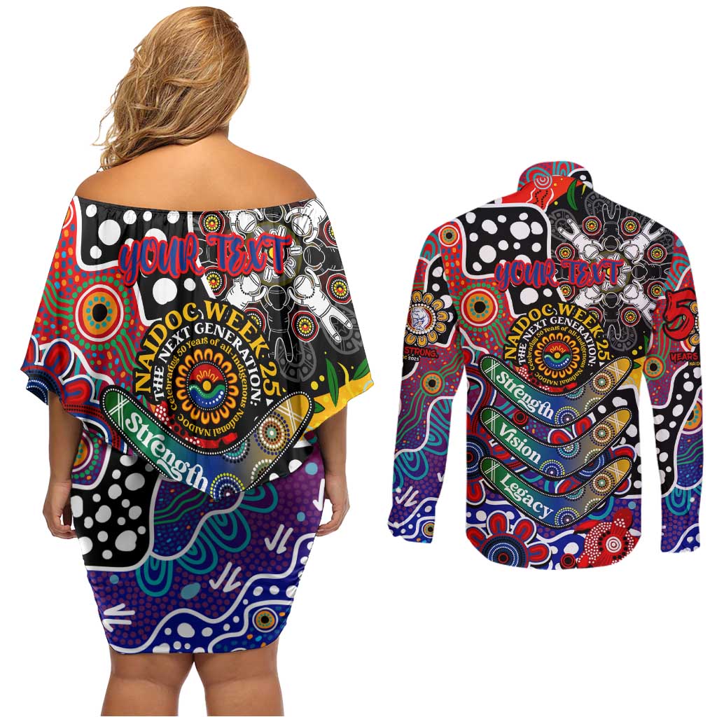 Personalised Bulldogs AFL Celebrating 50 Years of Naidoc Couples Matching Off Shoulder Short Dress and Long Sleeve Button Shirt NAIDOC Week 2025 Aboriginal