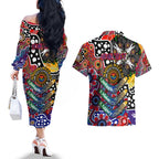 Personalised Bulldogs AFL Celebrating 50 Years of Naidoc Couples Matching Off The Shoulder Long Sleeve Dress and Hawaiian Shirt NAIDOC Week 2025 Aboriginal