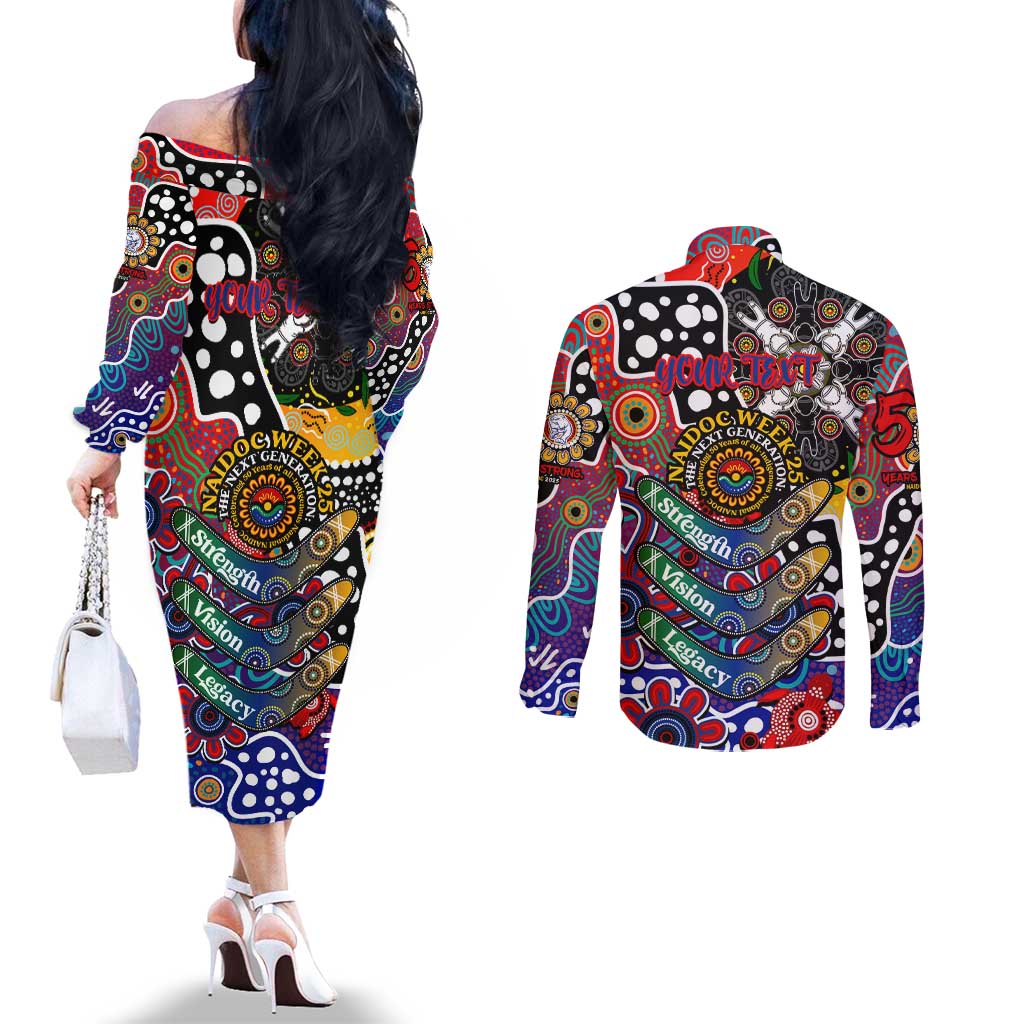 Personalised Bulldogs AFL Celebrating 50 Years of Naidoc Couples Matching Off The Shoulder Long Sleeve Dress and Long Sleeve Button Shirt NAIDOC Week 2025 Aboriginal