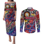 Personalised Bulldogs AFL Celebrating 50 Years of Naidoc Couples Matching Puletasi and Long Sleeve Button Shirt NAIDOC Week 2025 Aboriginal