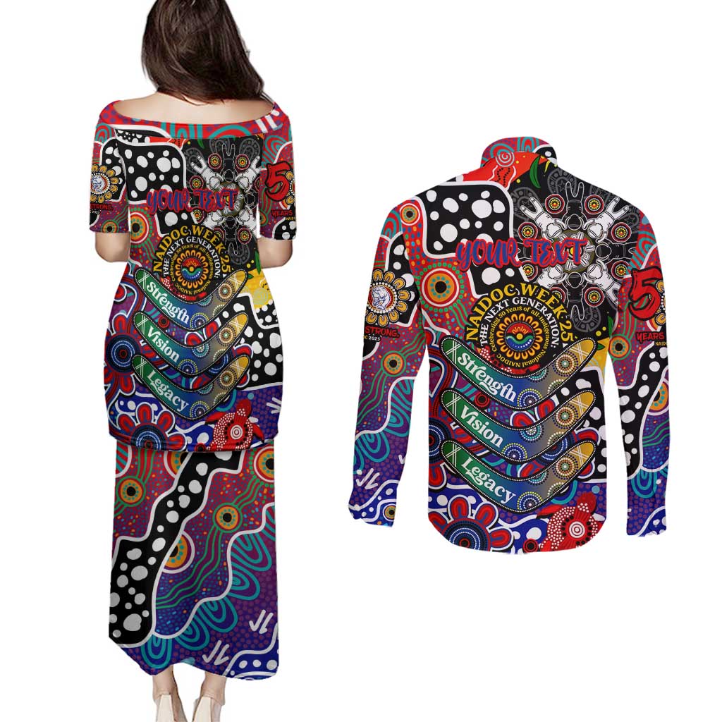 Personalised Bulldogs AFL Celebrating 50 Years of Naidoc Couples Matching Puletasi and Long Sleeve Button Shirt NAIDOC Week 2025 Aboriginal