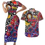 Personalised Bulldogs AFL Celebrating 50 Years of Naidoc Couples Matching Short Sleeve Bodycon Dress and Hawaiian Shirt NAIDOC Week 2025 Aboriginal