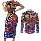 Personalised Bulldogs AFL Celebrating 50 Years of Naidoc Couples Matching Short Sleeve Bodycon Dress and Long Sleeve Button Shirt NAIDOC Week 2025 Aboriginal