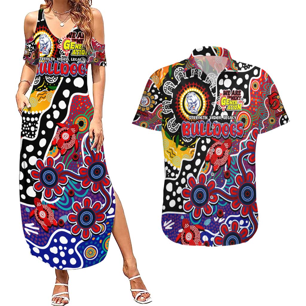 Personalised Bulldogs AFL Celebrating 50 Years of Naidoc Couples Matching Summer Maxi Dress and Hawaiian Shirt NAIDOC Week 2025 Aboriginal