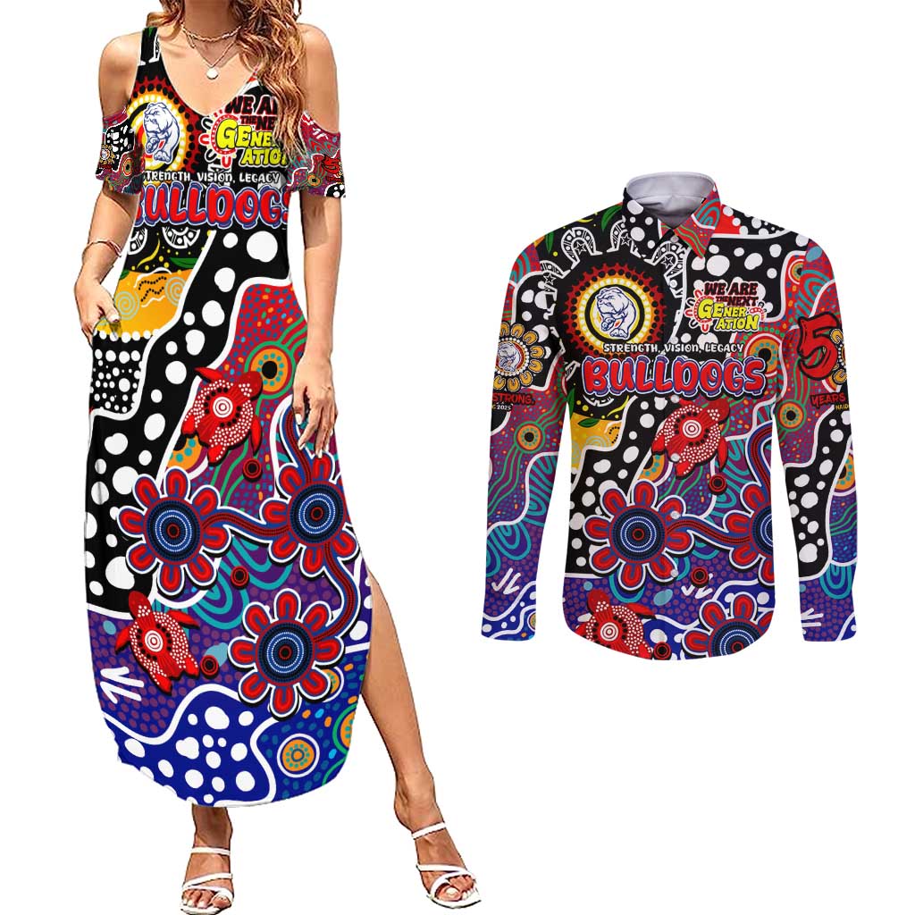 Personalised Bulldogs AFL Celebrating 50 Years of Naidoc Couples Matching Summer Maxi Dress and Long Sleeve Button Shirt NAIDOC Week 2025 Aboriginal
