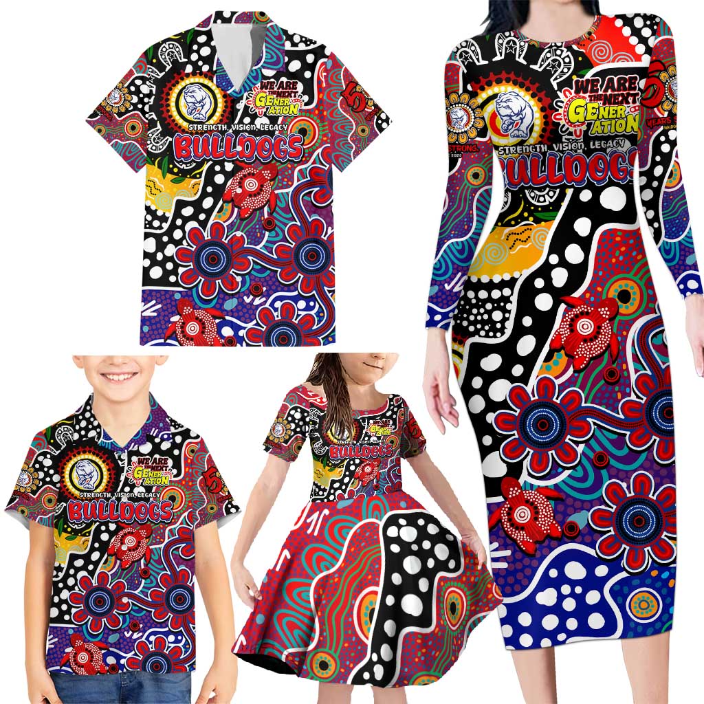 Personalised Bulldogs AFL Celebrating 50 Years of Naidoc Family Matching Long Sleeve Bodycon Dress and Hawaiian Shirt NAIDOC Week 2025 Aboriginal