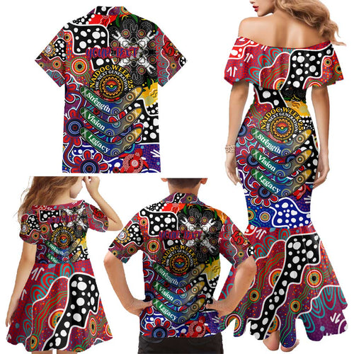 Personalised Bulldogs AFL Celebrating 50 Years of Naidoc Family Matching Mermaid Dress and Hawaiian Shirt NAIDOC Week 2025 Aboriginal