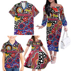 Personalised Bulldogs AFL Celebrating 50 Years of Naidoc Family Matching Off The Shoulder Long Sleeve Dress and Hawaiian Shirt NAIDOC Week 2025 Aboriginal