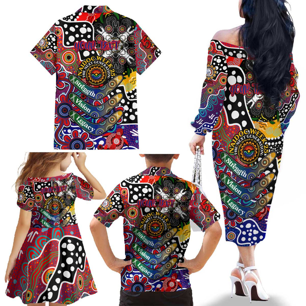 Personalised Bulldogs AFL Celebrating 50 Years of Naidoc Family Matching Off The Shoulder Long Sleeve Dress and Hawaiian Shirt NAIDOC Week 2025 Aboriginal
