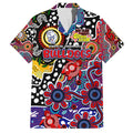 Personalised Bulldogs AFL Celebrating 50 Years of Naidoc Family Matching Off The Shoulder Long Sleeve Dress and Hawaiian Shirt NAIDOC Week 2025 Aboriginal