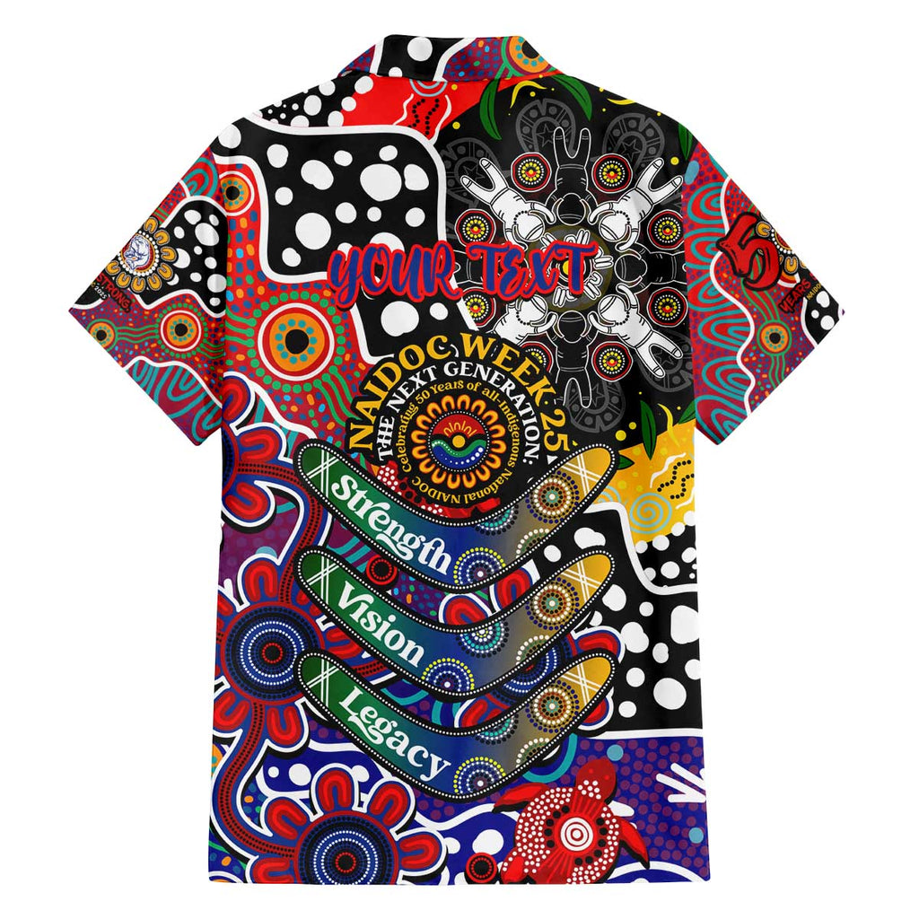 Personalised Bulldogs AFL Celebrating 50 Years of Naidoc Family Matching Off The Shoulder Long Sleeve Dress and Hawaiian Shirt NAIDOC Week 2025 Aboriginal
