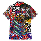 Personalised Bulldogs AFL Celebrating 50 Years of Naidoc Family Matching Off The Shoulder Long Sleeve Dress and Hawaiian Shirt NAIDOC Week 2025 Aboriginal
