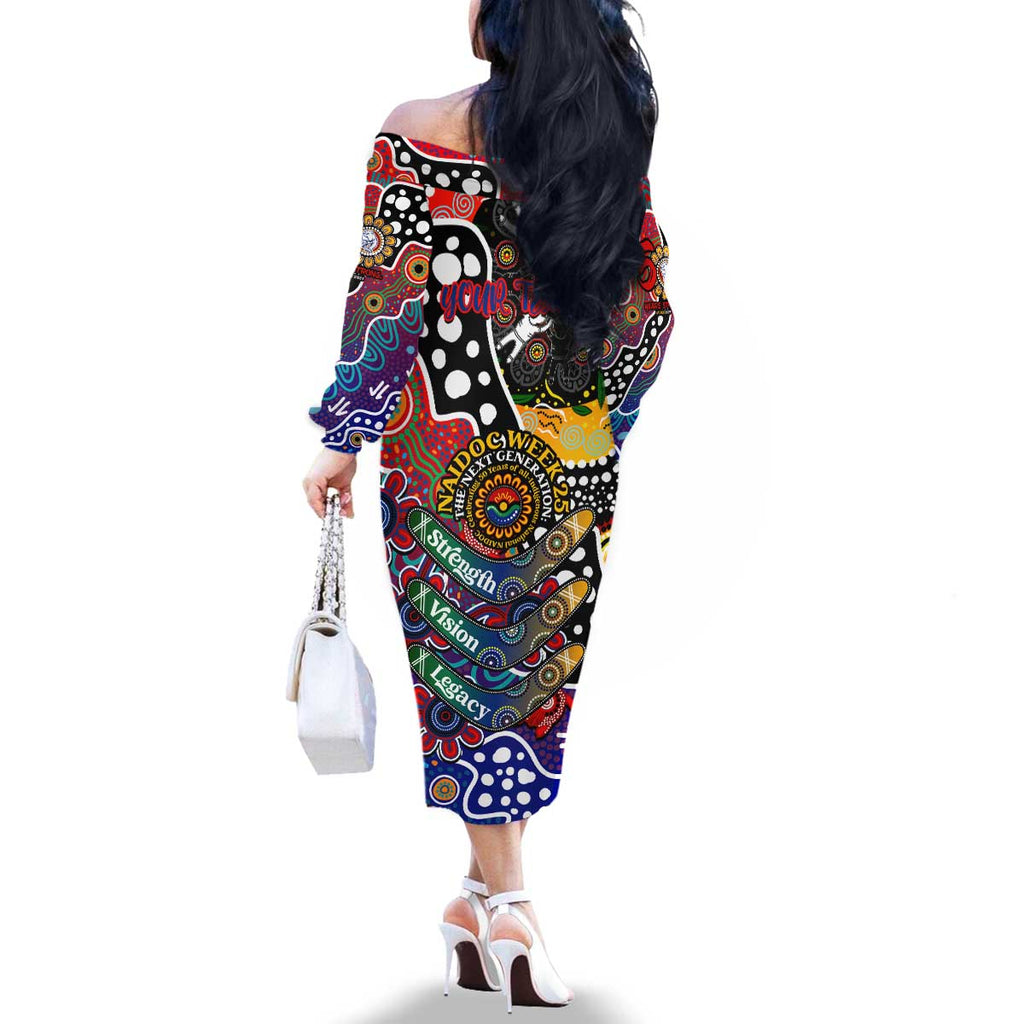 Personalised Bulldogs AFL Celebrating 50 Years of Naidoc Family Matching Off The Shoulder Long Sleeve Dress and Hawaiian Shirt NAIDOC Week 2025 Aboriginal