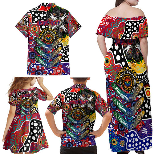 Personalised Bulldogs AFL Celebrating 50 Years of Naidoc Family Matching Off Shoulder Maxi Dress and Hawaiian Shirt NAIDOC Week 2025 Aboriginal