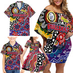 Personalised Bulldogs AFL Celebrating 50 Years of Naidoc Family Matching Off Shoulder Short Dress and Hawaiian Shirt NAIDOC Week 2025 Aboriginal
