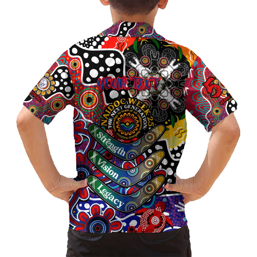Personalised Bulldogs AFL Celebrating 50 Years of Naidoc Family Matching Off Shoulder Short Dress and Hawaiian Shirt NAIDOC Week 2025 Aboriginal