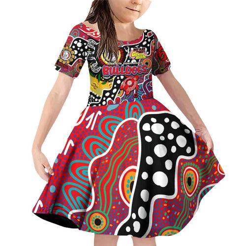 Personalised Bulldogs AFL Celebrating 50 Years of Naidoc Family Matching Off Shoulder Short Dress and Hawaiian Shirt NAIDOC Week 2025 Aboriginal
