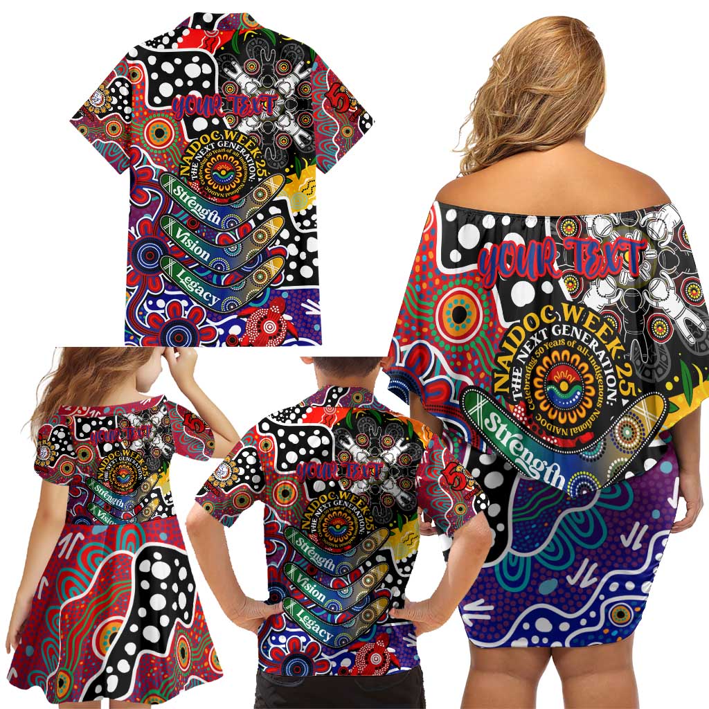 Personalised Bulldogs AFL Celebrating 50 Years of Naidoc Family Matching Off Shoulder Short Dress and Hawaiian Shirt NAIDOC Week 2025 Aboriginal