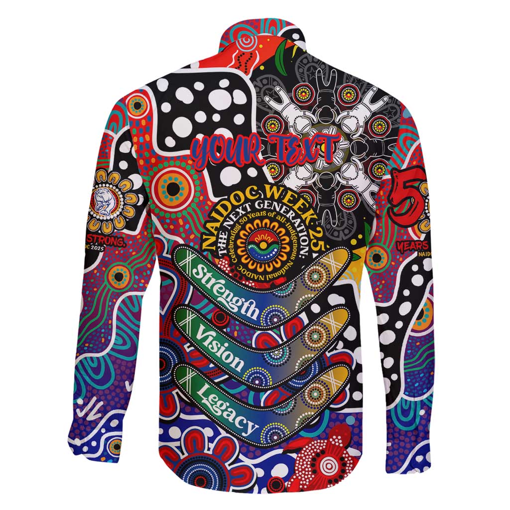 Personalised Bulldogs AFL Celebrating 50 Years of Naidoc Family Matching Off Shoulder Short Dress and Hawaiian Shirt NAIDOC Week 2025 Aboriginal
