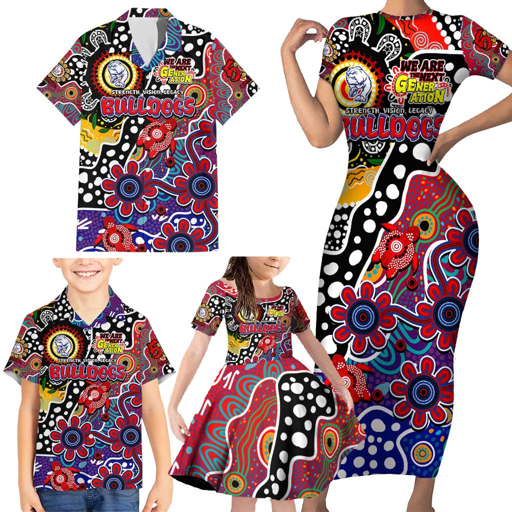Personalised Bulldogs AFL Celebrating 50 Years of Naidoc Family Matching Short Sleeve Bodycon Dress and Hawaiian Shirt NAIDOC Week 2025 Aboriginal
