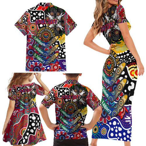 Personalised Bulldogs AFL Celebrating 50 Years of Naidoc Family Matching Short Sleeve Bodycon Dress and Hawaiian Shirt NAIDOC Week 2025 Aboriginal