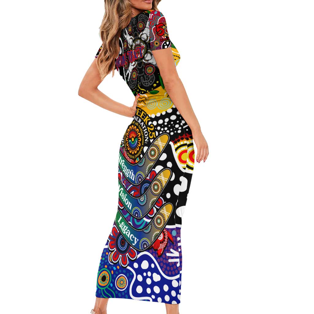 Personalised Bulldogs AFL Celebrating 50 Years of Naidoc Family Matching Short Sleeve Bodycon Dress and Hawaiian Shirt NAIDOC Week 2025 Aboriginal