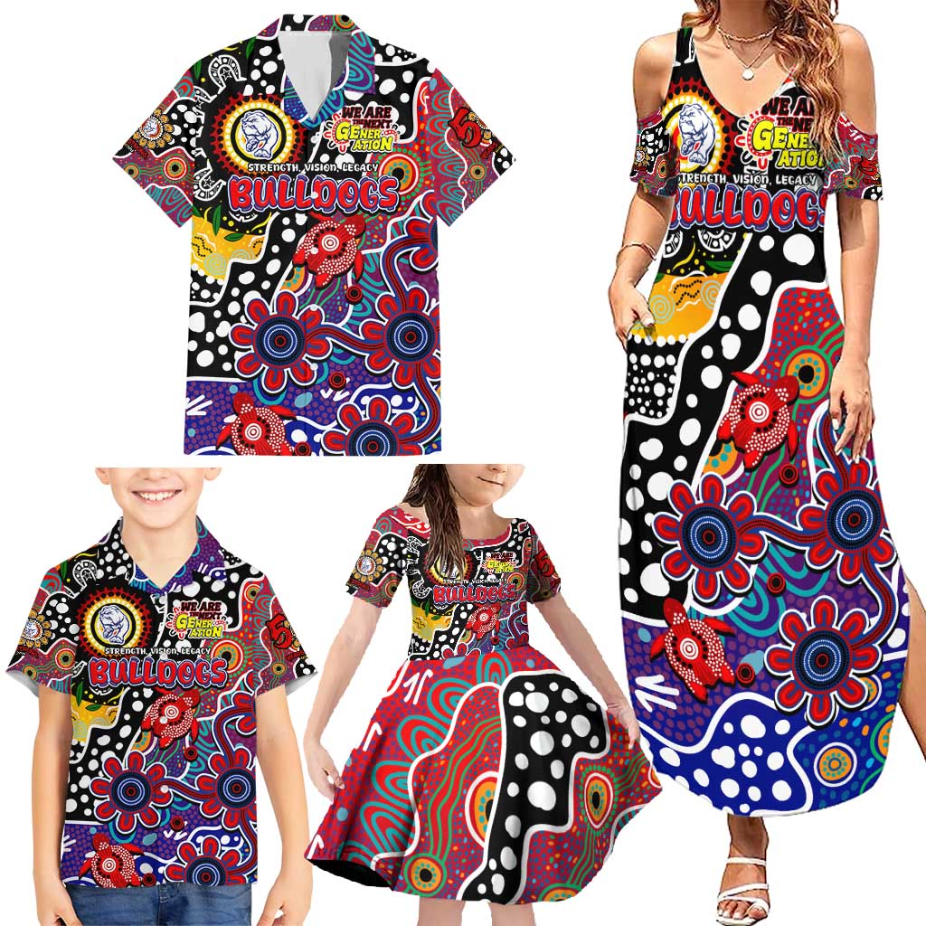 Personalised Bulldogs AFL Celebrating 50 Years of Naidoc Family Matching Summer Maxi Dress and Hawaiian Shirt NAIDOC Week 2025 Aboriginal