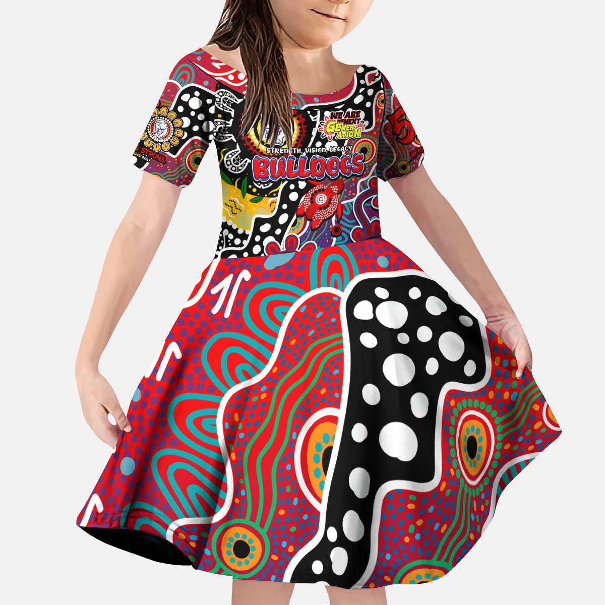 Personalised Bulldogs AFL Celebrating 50 Years of Naidoc Kid Short Sleeve Dress NAIDOC Week 2025 Aboriginal
