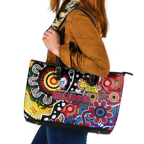 Bulldogs AFL Celebrating 50 Years of Naidoc Leather Tote Bag NAIDOC Week 2025 Aboriginal