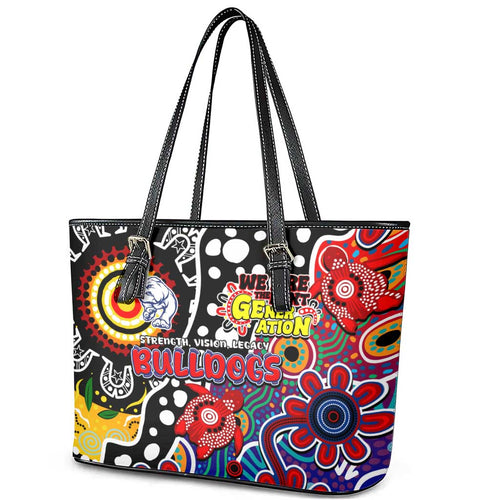 Bulldogs AFL Celebrating 50 Years of Naidoc Leather Tote Bag NAIDOC Week 2025 Aboriginal