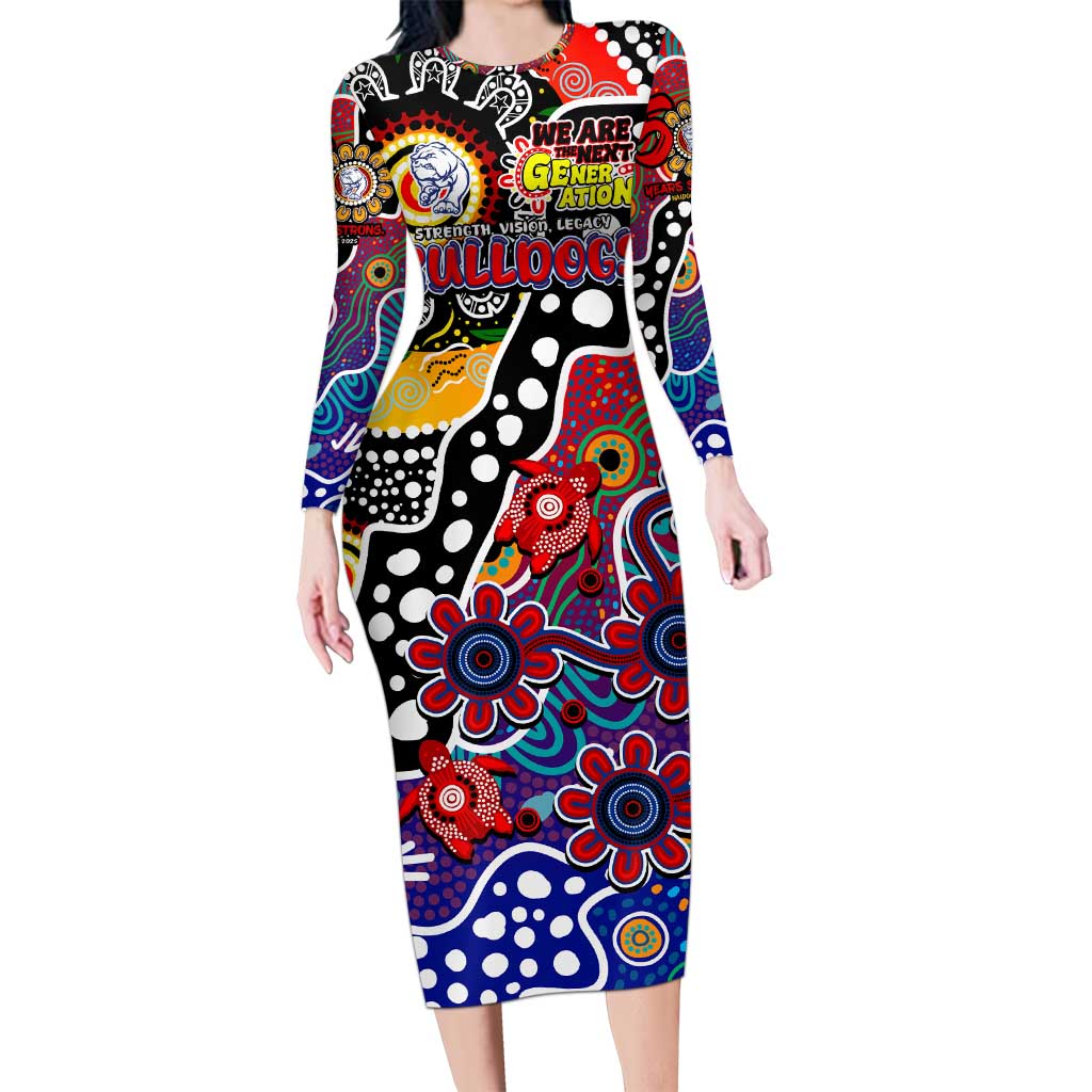 Personalised Bulldogs AFL Celebrating 50 Years of Naidoc Long Sleeve Bodycon Dress NAIDOC Week 2025 Aboriginal