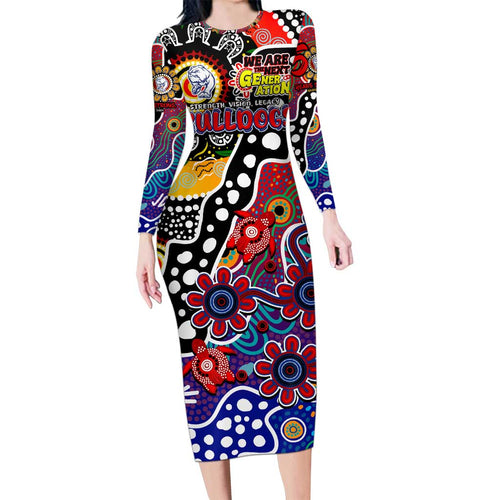 Personalised Bulldogs AFL Celebrating 50 Years of Naidoc Long Sleeve Bodycon Dress NAIDOC Week 2025 Aboriginal