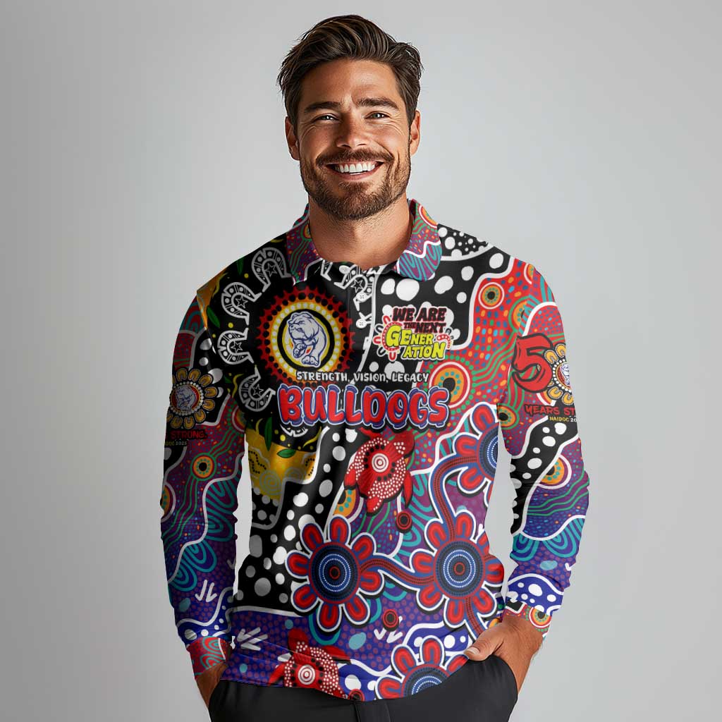Personalised Bulldogs AFL Celebrating 50 Years of Naidoc Long Sleeve Polo Shirt NAIDOC Week 2025 Aboriginal
