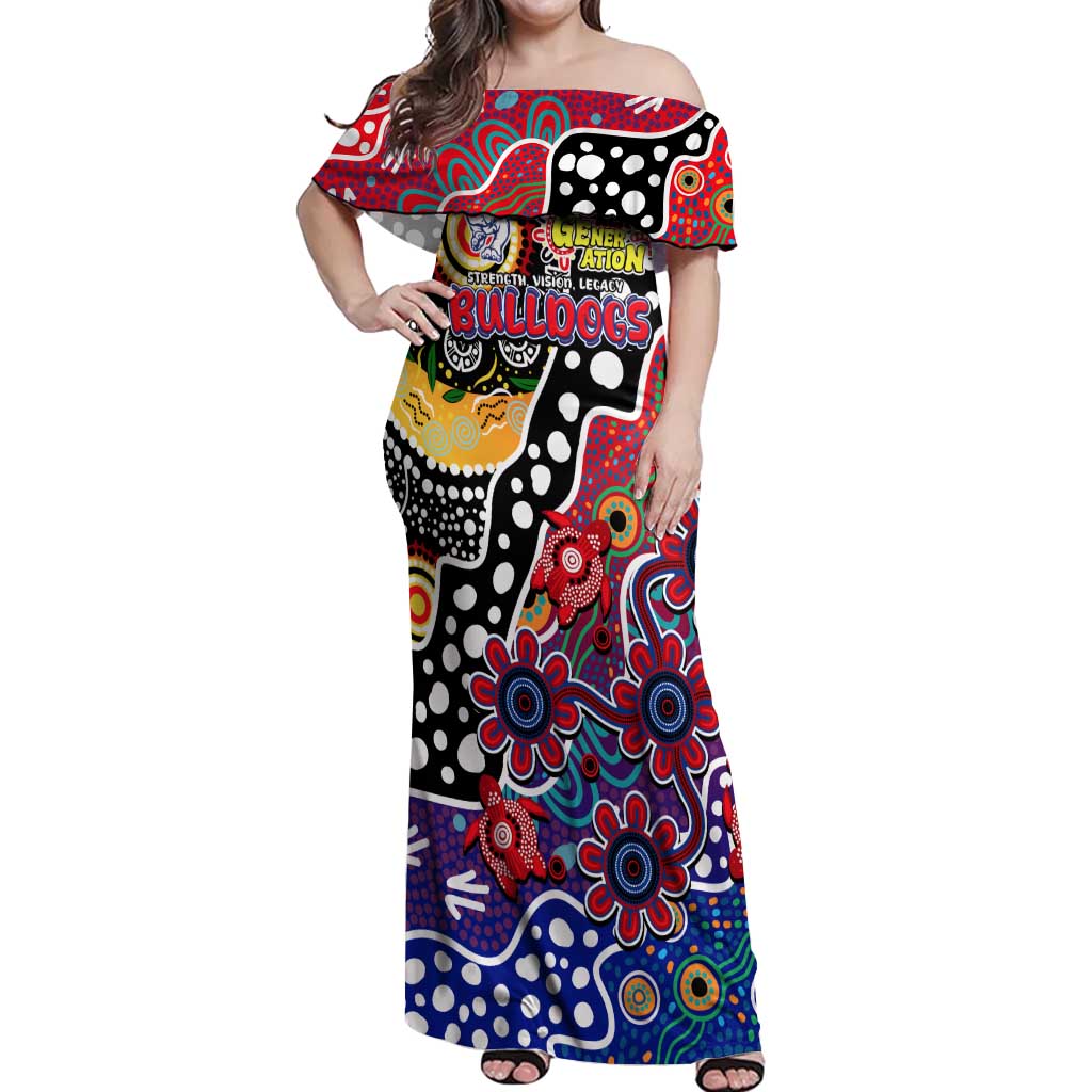 Personalised Bulldogs AFL Celebrating 50 Years of Naidoc Off Shoulder Maxi Dress NAIDOC Week 2025 Aboriginal