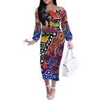 Personalised Bulldogs AFL Celebrating 50 Years of Naidoc Off The Shoulder Long Sleeve Dress NAIDOC Week 2025 Aboriginal