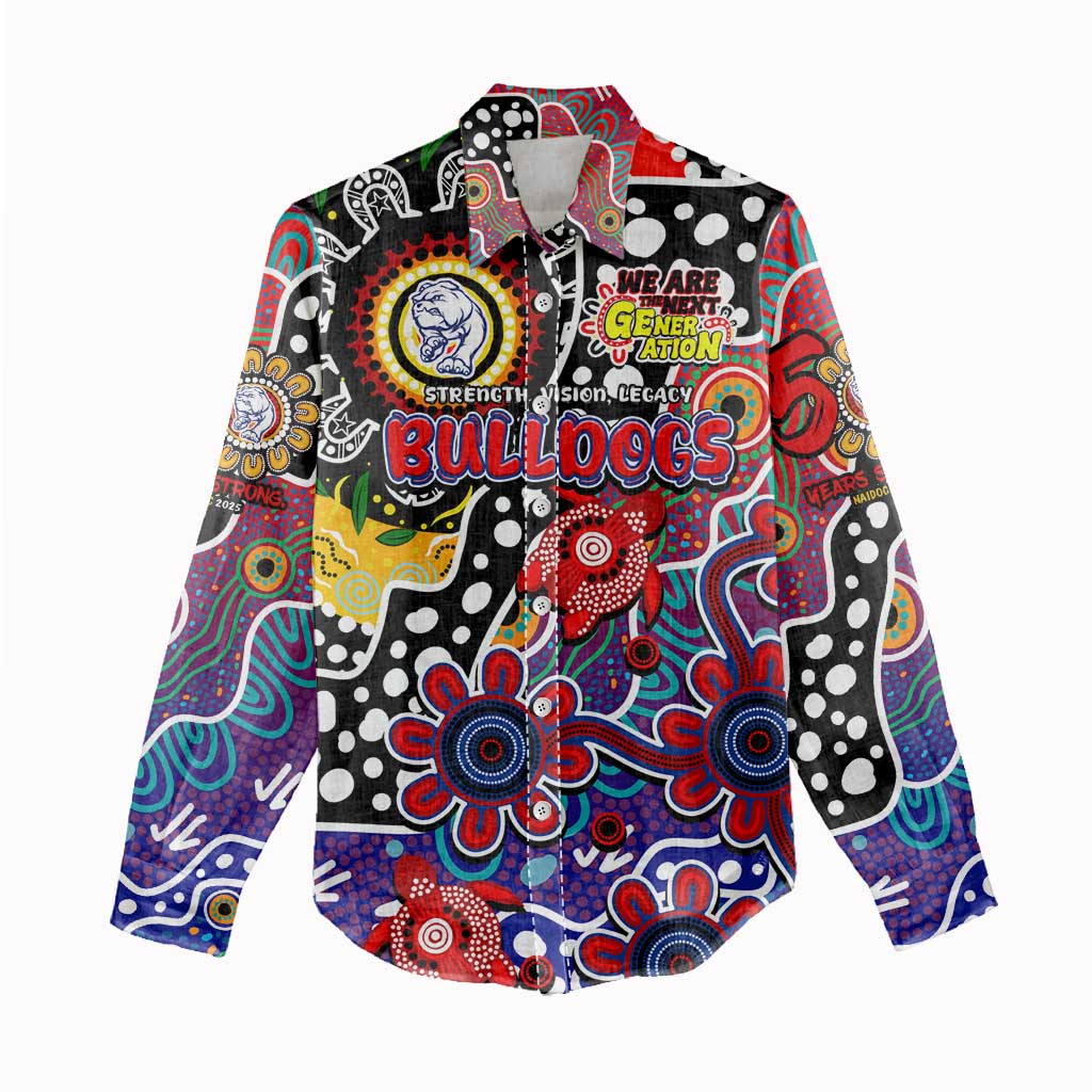 Personalised Bulldogs AFL Celebrating 50 Years of Naidoc Women Casual Shirt NAIDOC Week 2025 Aboriginal