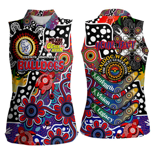 Personalised Bulldogs AFL Celebrating 50 Years of Naidoc Women Sleeveless Polo Shirt NAIDOC Week 2025 Aboriginal